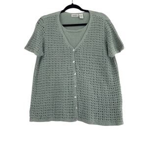 Vintage classic element knitted short sleeve button down blouse size Large